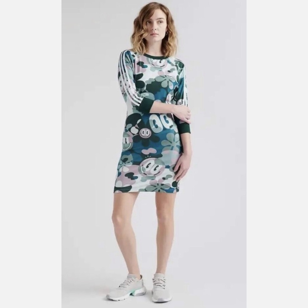 Adidas Originals X Hattie Stewart Trefoil 3 Stripes Camo Doodle Dress Size Med - Picture 2 of 15